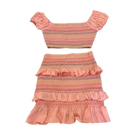 Lovers + Friends Dresses & Skirts - Lovers + Friends Kora Smocked 2 Piece Set Size M Crop Top & Mini Skirt in Pink